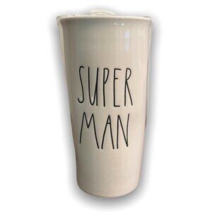 Rae Dunn Ceramic Travel Mug Ceramic Lid Large Letter Super Man By Magenta New